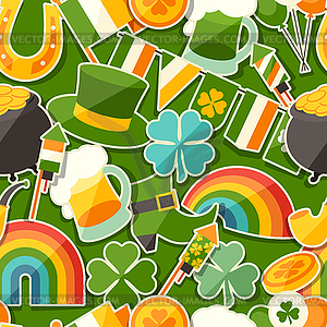 Saint Patrick`s Day seamless pattern with stickers - vector clip art