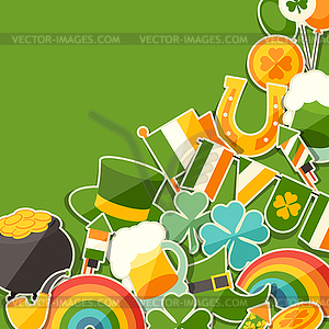 Saint Patrick`s Day greeting card with stickers - vector clip art