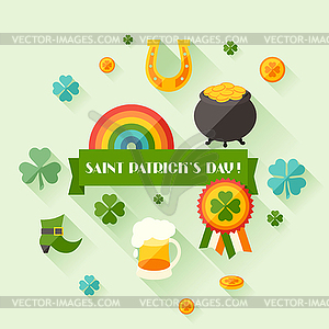 Saint Patrick`s Day greeting card in flat design - vector image