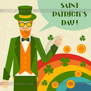 Saint Patrick`s Day with hipster leprechaun - vector EPS clipart