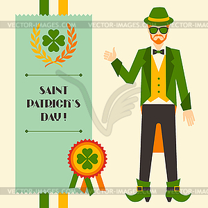 Saint Patrick`s Day with hipster leprechaun - vector clipart