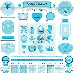 Boy baby shower set of elements for design - vector clip art