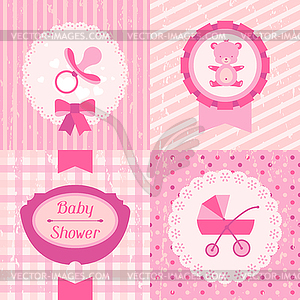 Girl baby shower invitation cards - vector clipart