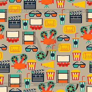 Seamless pattern of movie elements and cinema icons - vector clip art