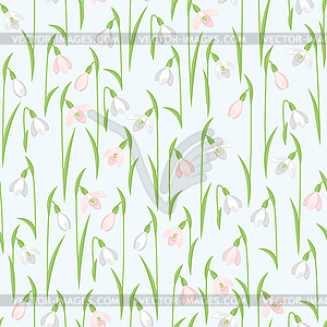 Spring flowers snowdrops natural seamless pattern - vector clipart