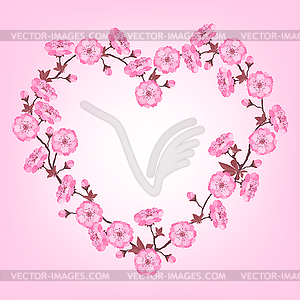 Spring sakura flowers Valentines day background - vector image