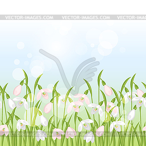 Spring flowers snowdrops seamless pattern horizonta - vector clip art