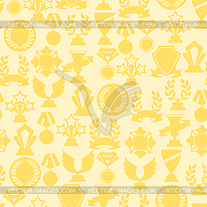 Seamless pattern with trophy and awards - color vector clipart