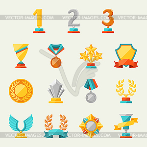 Trophy and awards icons set - vector clipart