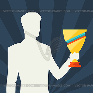 Silhouette of man holding prize cup - vector image