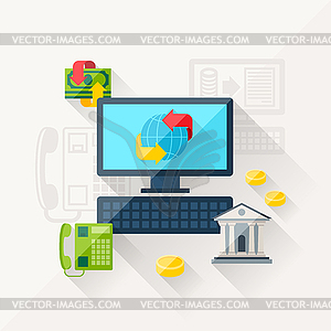 Concept of banking online in flat design style - vector clipart