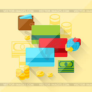 Concept of bank cards in flat design style - vector image