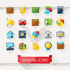 Set of banking icons in flat design style - vector clipart