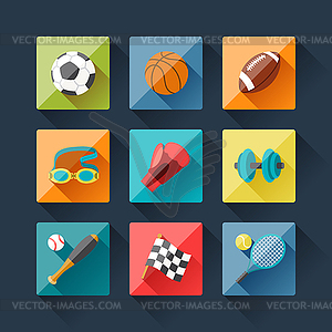 Sport icons set in flat design style - vector clipart