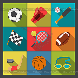 Sport icons set in flat design style - color vector clipart