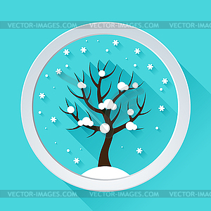 Background with winter tree in flat design style - vector clipart