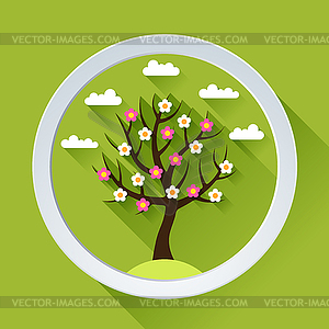 Background with spring tree in flat design style - vector image