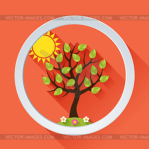 Background with summer tree in flat design style - vector clipart