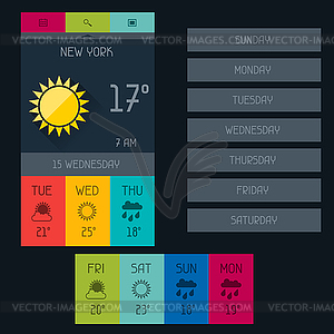 Погода виджет в плоском стиль дизайна - векторизованный клипарт