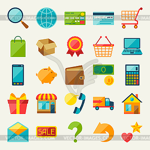 Internet shopping icon set in flat design style - vector clipart