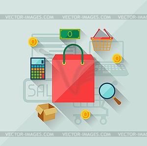 Concept of internet shopping in flat design style - vector clipart