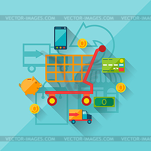 Concept of internet shopping in flat design style - vector image