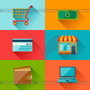Internet shopping icons in flat design style - vector clipart