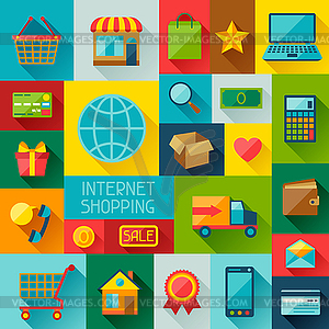 Background with internet shopping icons in flat - vector clipart