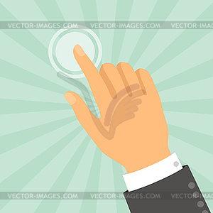 Hand touching finger in flat design style - vector image