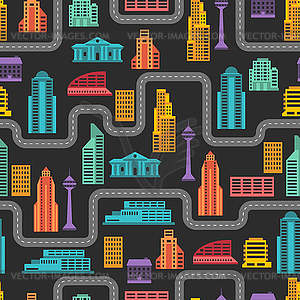 Cityscape seamless pattern with buildings - vector clip art