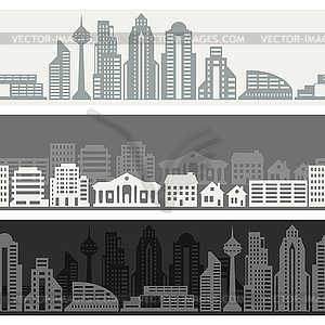 Cityscape seamless horizontal banners with buildings - vector image