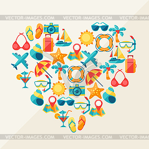 Travel and tourism background of icons in heart - royalty-free vector image