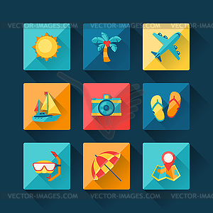 Travel and tourism icon set in flat design style - vector image