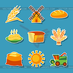 Cereal cultivation and farming sticker icon set - vector image