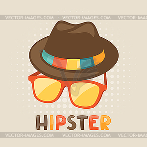 Design with hat and glasses in hipster style - vector image