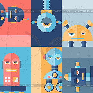 Background with robot in flat style - vector image