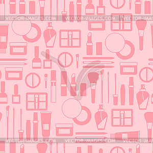 Seamless background with cosmetics icons - vector image