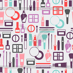 Seamless background with cosmetics icons - vector clipart