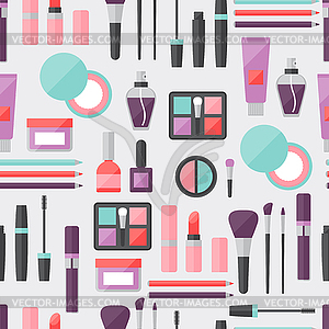 Seamless background with cosmetics icons - vector image