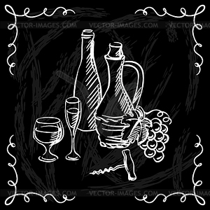Restaurant or bar wine list on chalkboard background - vector image