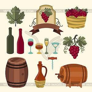 Set of wine icons, elements and objects - vector image