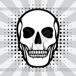 Skull on pop art background - vector image