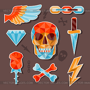 Stickers skull and elements for design - vector image