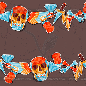 Seamless background with skull and elements - vector clipart