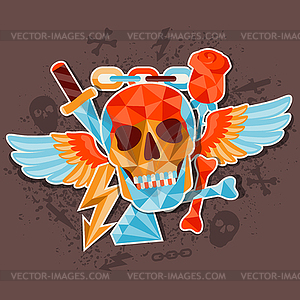 Card with colored geometric skull - vector clip art