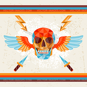 Card with colored geometric skull - vector clipart