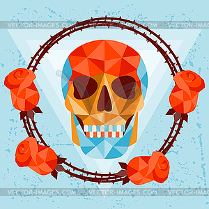 Card with colored geometric skull - color vector clipart