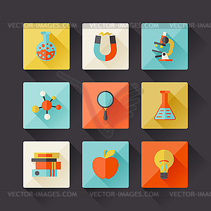 Science icons in flat design style - vector image