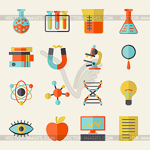 Science icons in flat design style - vector EPS clipart