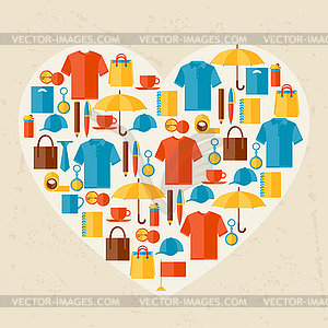 Advertising background with promotional gifts and - vector clipart